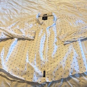 American Eagle Outfitters White Shirt with Blue Pattern